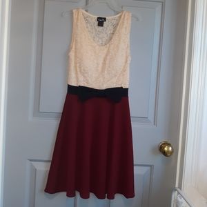 Cream lace and maroon skirt dress
